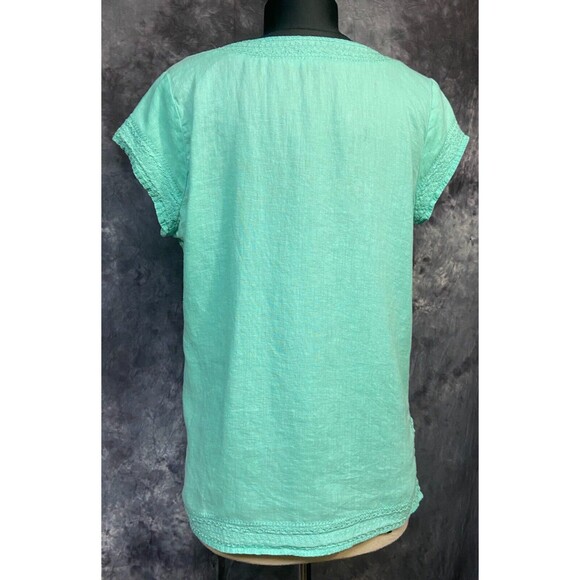 Saint Tropez West Medium Seafoam Green 100% Linen Embroidered Top - Picture 4 of 4